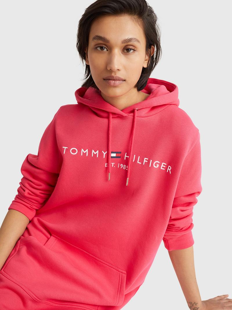 Női Tommy Hilfiger Logo Hoodie Dresses Rózsaszín | HU 101HAP